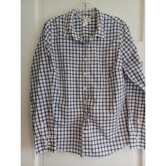 J. Crew x Thomas Mason navy gingham shirt womens 2 classic preppy buttonup flaw - Picture 1 of 9